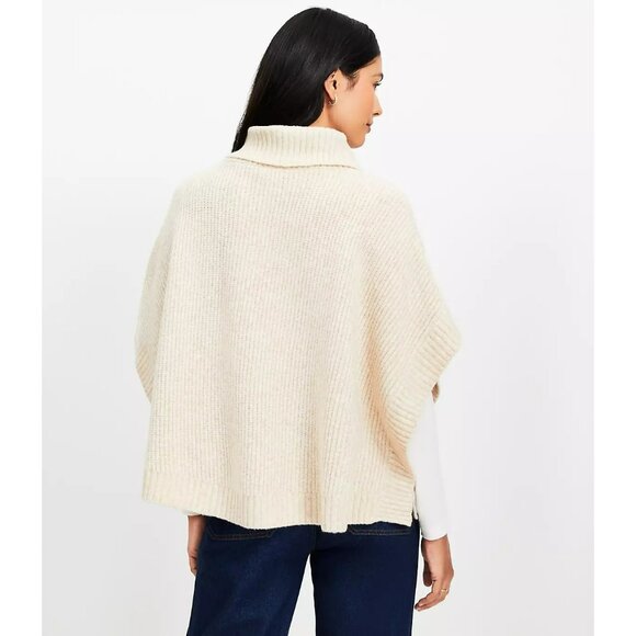 LOFT Button Turtleneck Poncho Cream Oatmeal M/L Knit Sweater Coastal Nautical - Picture 2 of 14